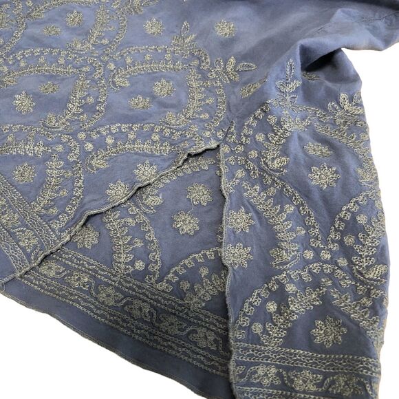 Sundance Embroidered Blouse Tunic Top Pullover Shirt Sz Medium Blue Rayon Floral - Picture 5 of 6